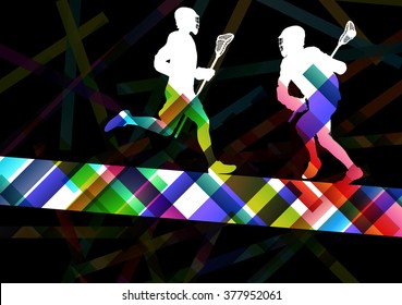 Lacrosse players  silhouettes active and healthy sport vector abstract background illustration