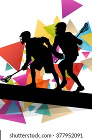 Lacrosse players  silhouettes active and healthy sport vector abstract background illustration