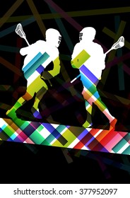 Lacrosse players  silhouettes active and healthy sport vector abstract background illustration