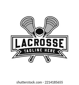 Lacrosse Sport Isolated Logo With Lacrosse Stick And Ball  Icon On White Background.