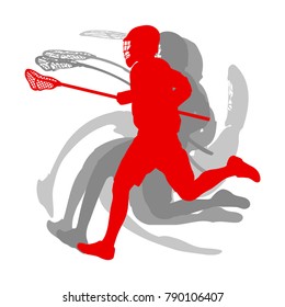 Lacrosse sport silhouette player in red concept isolated on white background vector