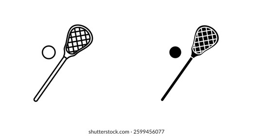 Lacrosse stick ball flat simple vector icons illustration set.