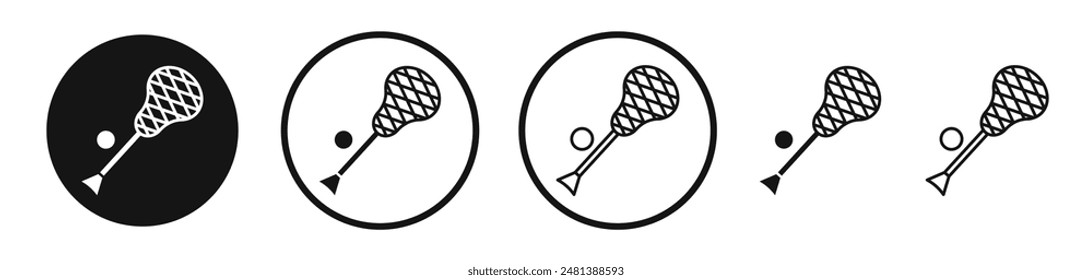 Lacrosse stick ball vector icon set in black and white color.