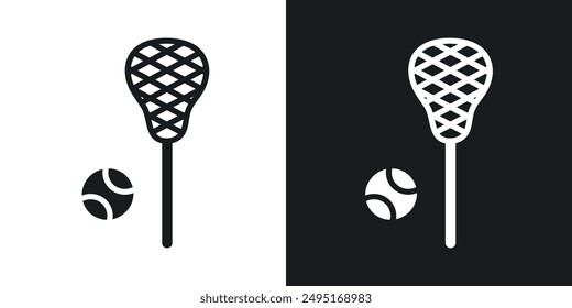 Lacrosse stick ball vector icon set in solid style.
