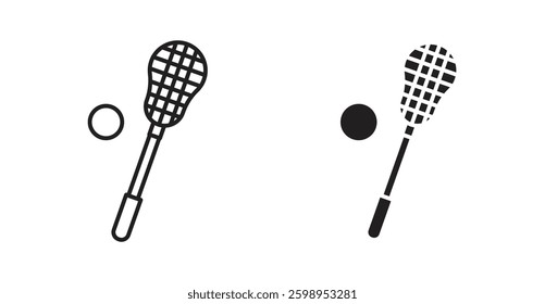 Lacrosse stick ball vector line icon illustration collection.