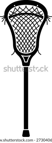 Lacrosse Stick Front View Silhouette with Net Pocket, Black Sports Icon