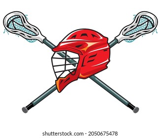 Lacrosse Stick and Helmet, Sport Equipment Illustration