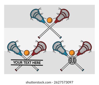 Lacrosse Stick, Lacrosse Stick Silhouette, Sports, Ball, Crossed Lacrosse Sticks, Stick, Monogram, Split Monogram, Circle Monogram, Game, Outline, Silhouette, Vector,