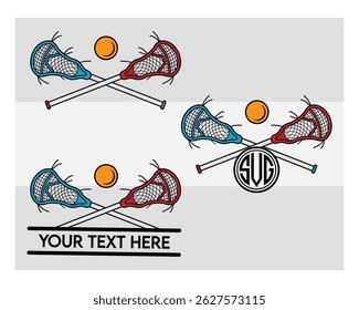 Lacrosse Stick, Lacrosse Stick Silhouette, Sports, Ball, Crossed Lacrosse Sticks, Stick, Monogram, Split Monogram, Circle Monogram, Game, Outline, Silhouette, Vector,