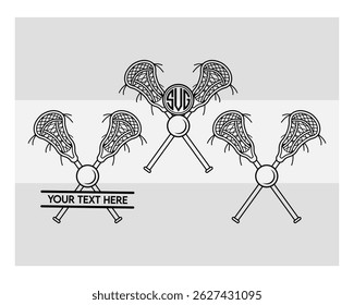 Lacrosse Stick, Lacrosse Sports, Lacrosse Stick Silhouette, Lax Game, Crossed Lacrosse Sticks, Game, Outline, Split Monogram, Circle Monogram, Monogram, Vector, Ball, Silhouette, Clipart, 