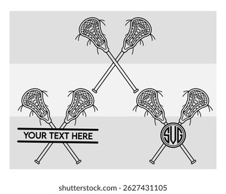 Lacrosse Stick, Lacrosse Sports, Lacrosse Stick Silhouette, Lax Game, Crossed Lacrosse Sticks, Game, Outline, Split Monogram, Circle Monogram, Monogram, Vector, Ball, Silhouette, Clipart, 