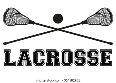 Lacrosse sticks and ball. Flat and silhouette style. Sport Equipment Front View. Vector illustration isolated on white background.