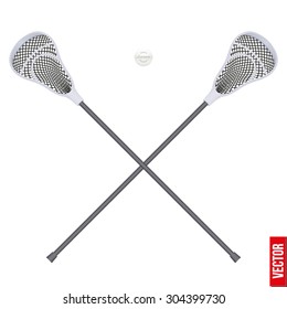 Lacrosse  sticks and ball. Sport Equipment Front View. Vector illustration isolated on white background.