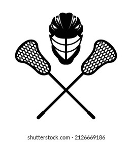 Lacrosse Sticks And Helmet Lacrosse Equipment Front View Vector Illustration