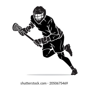 Lacrosse Team Player, Front Silhouette Illustration