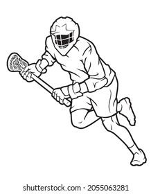 Lacrosse Team Player Line Art Illustration