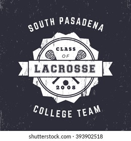 Lacrosse Team vintage badge, emblem, lacrosse t-shirt design, print, vector illustration