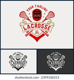 Lacrosse vector logo. Lacrosse helmet and stick, Lacrosse sport team design
