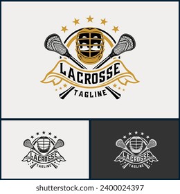 Lacrosse-Vektorlogo. Lacrosse-Helm und Stick, Lacrosse-Sportteam-Design
