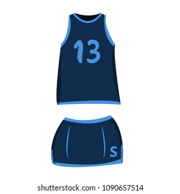Lacrosse wear set. Sport clothes. Flat cartoon style vector illustration icons. Isolated on white background. Women sport uniform for tennis, gym. Female sports wear. T-shirt, skirt in blue colors.