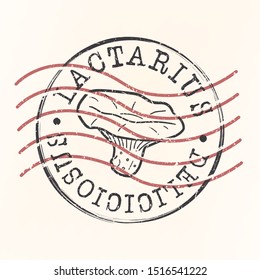 Lactarius Deliciosus Stamp Postal. Pine Mushroom Silhouette Seal. Passport Round Design. Vector Icon. Design Retro Travel.