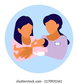 The Lactation Adviser Helps The  Mother Attach The Newborn Baby. Postpartum Support, Nursing Mothers Care. Communicating Breastfeeding Issues.