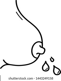 Lactation concept: female breasts, nipple and drops of milk. Icon in outline style