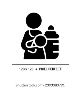 Lactation room pixel perfect black glyph icon. Private space for breast pumping. Baby care facility in restrooms. Silhouette symbol on white space. Solid pictogram. Vector isolated illustration