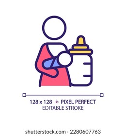 Lactation room pixel perfect RGB color icon. Private space for breast pumping. Baby care facility in restrooms. Isolated vector illustration. Simple filled line drawing. Editable stroke