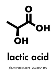 Lactic acid (L-lactic acid) milk sugar molecule. Building block of polylactic acid (PLA) bioplastic. Found in milk. Skeletal formula.