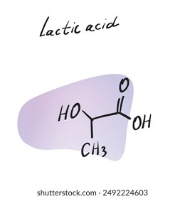 Milchsäuremolekülformel. Handgezeichnete Imitation des organischen Säurestrukturmodells, Milchsäurechemie-Skelettformel, skizziertes Vektorgrafik-Symbol