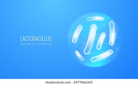 Lactobacillus bacteria in circle microscope - light glow effect. Banner concept for probiotic research, health education, and microbiology studies. Vector illustration