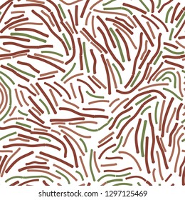 Lactobacillus Bulgaricus seamless pattern. Intestinal bacteria. Gut flora or microbes. Vector illustration in green, brown colors isolated on white background. Medical, healthcare, scientific concept