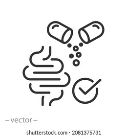 Lactobacillus Icon, Probiotics Or Vitamins, Aid Intestine, Protection Bowel, Digestive Health, Thin Line Symbol - Editable Stroke Vector Illustration