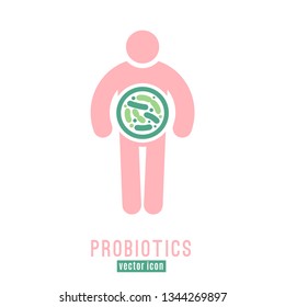 Lactobacillus Probiotics Icon. Normal gram-positive anaerobic microflora sign. Editable vector illustration in light pink, green colors. Modern style. Medical, healthcare and scientific concept.