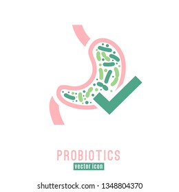 Lactobacillus Probiotics Icon. Normal gram-positive anaerobic microflora sign. Editable vector illustration in light pink, green colors. Modern style. Medical, healthcare and scientific concept.