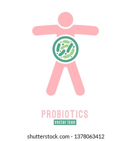 Lactobacillus Probiotics Icon. Normal gram-positive anaerobic microflora sign. Editable vector illustration in light pink, green colors. Modern style. Medical, healthcare and scientific concept.