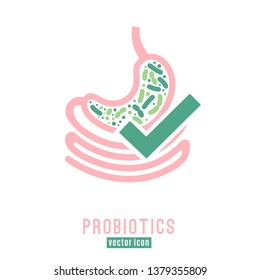 Lactobacillus Probiotics Icon. Normal gram-positive anaerobic microflora sign. Editable vector illustration in light pink, green colors. Modern style. Medical, healthcare and scientific concept.