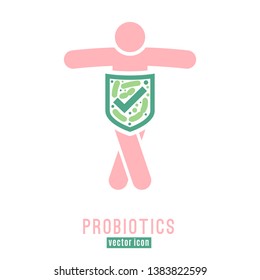 Lactobacillus Probiotics Icon. Normal gram-positive anaerobic microflora sign. Editable vector illustration in light pink, green colors. Modern style. Medical, healthcare and scientific concept.