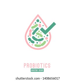 Lactobacillus Probiotics Icon. Normal gram-positive anaerobic microflora sign. Editable vector illustration in light pink, green colors. Modern style. Medical, healthcare and scientific concept.