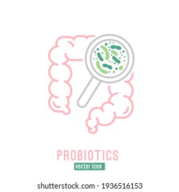 Lactobacillus Probiotics Icon. Normal gram-positive anaerobic microflora sign. Editable vector illustration in light pink, green colors. Modern style. Medical, healthcare and scientific concept.