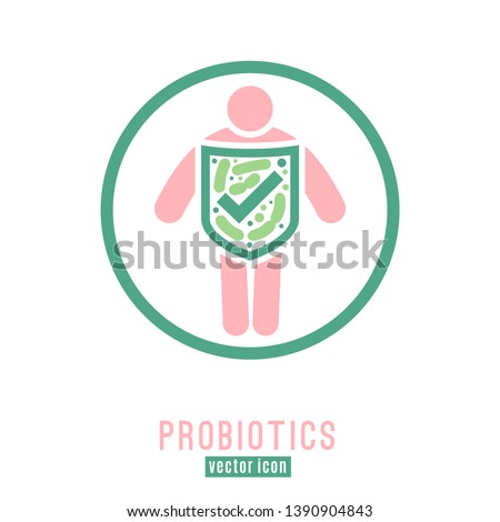 Lactobacillus Probiotics Icon. Normal gram-positive anaerobic microflora sign. Editable vector illustration in light pink, green colors. Modern style. Medical, healthcare and scientific concept.