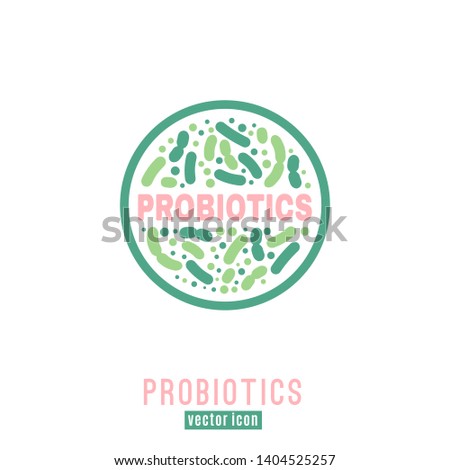 Lactobacillus Probiotics Icon. Normal gram-positive anaerobic microflora sign. Editable vector illustration in light pink, green colors. Modern style. Medical, healthcare and scientific concept.
