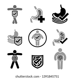 Lactobacillus Probiotics Icons set. Normal gram-positive anaerobic microflora signs. Editable vector illustration in light grey, black colors. Modern style. Medical, healthcare and scientific concept