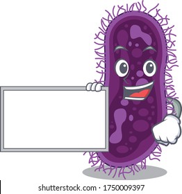 Lactobacillus rhamnosus bacteria cartoon character design style with board