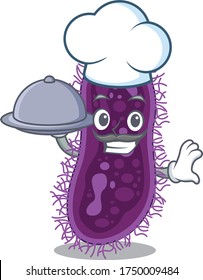 Lactobacillus rhamnosus bacteria chef cartoon character serving food on tray