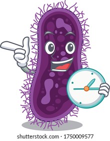 Lactobacillus rhamnosus bacteria mascot design concept smiling with clock