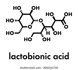 Lactobionic acid (lactobionate) molecule. Commonly used additive in food products, medicinal products and cosmetics. Skeletal formula.