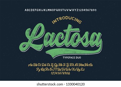  "Lactosa". Vintage Brush Script Modern Alphabet With Handmade Font. Vector Illustration. 