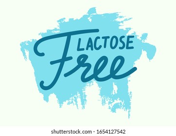 Lactose Free Banner or Label. Intolerance and Food Allergy Concept. Allergen Milk and Dairy Product Icon, Symbol. Blue Colored Banner with Typography Sign for Poster. Vector Illustration